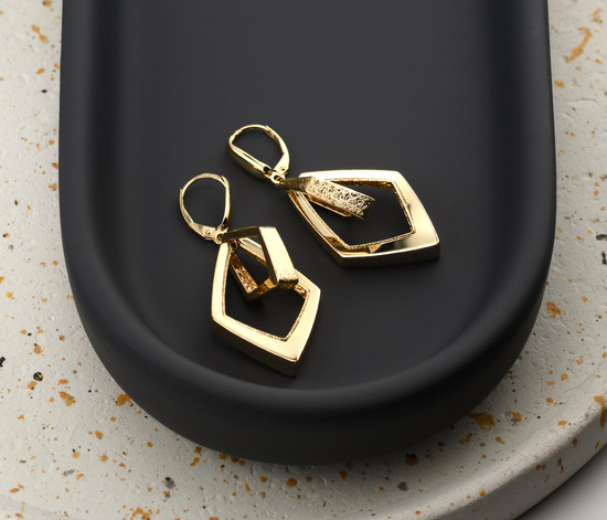 Złote kolczyki 585 wiszące zdobione o geometrycznym kształcie