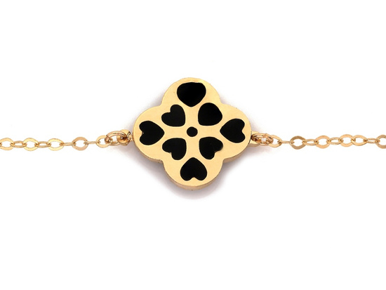 Bransoletka złota delikatny łańcuszek ozdoba z czarnym onyksem