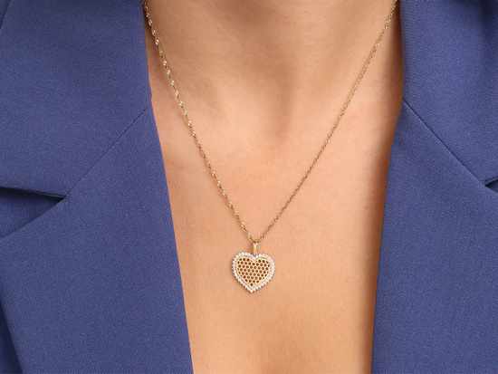 Zawieszka złota serce ażurowe z cyrkoniami