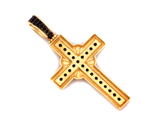 Zawieszka złoty krzyżyk wisiorek duży z czarnymi cyrkoniami