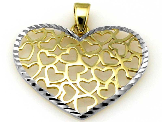 Przepiękne dwukolorowe serce złote ażurowe diamentowane