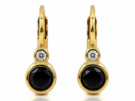 Kolczyki złote angielskie z czarnym oczkiem