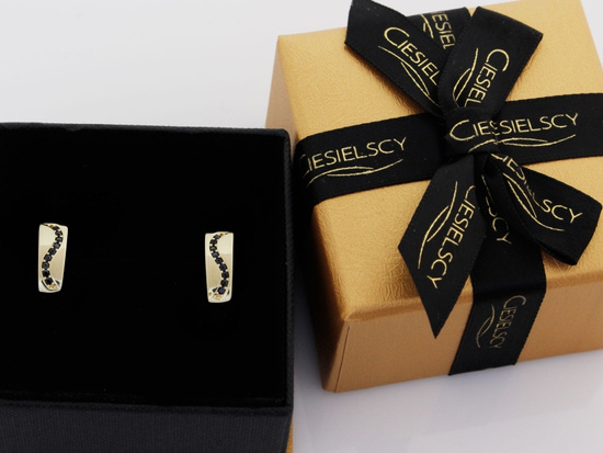 Kolczyki złote angielskie z czarnymi cyrkoniami