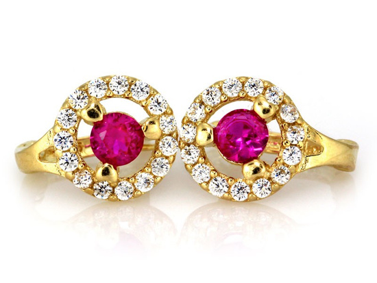 Złote kolczyki na angielskim zapięciu z różowym oczkiem