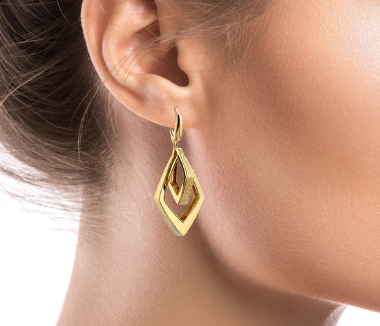 Złote kolczyki 585 wiszące zdobione o geometrycznym kształcie