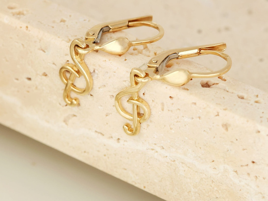 Kolczyki złote wiszące klucz wiolinowy