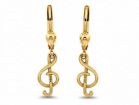 Kolczyki złote wiszące klucz wiolinowy
