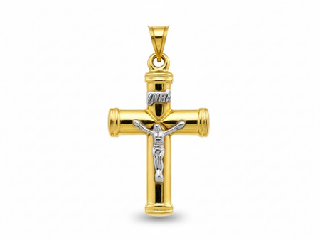 Złota zawieszka krzyżyk z białym złotem