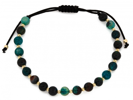 Bransoletka sznurkowa złote kulki ciemne kamienie