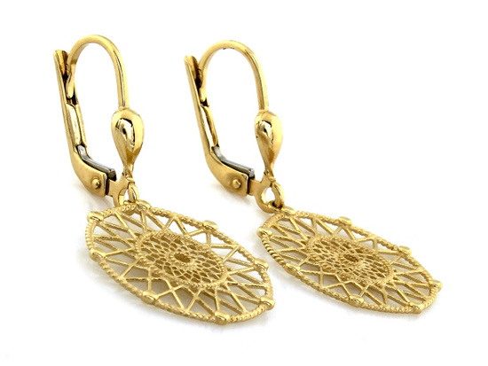 Złote kolczyki wiszące ażurowe kółka