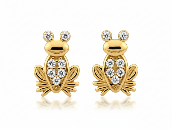 Złote żabki na sztyfcie z cyrkoniami