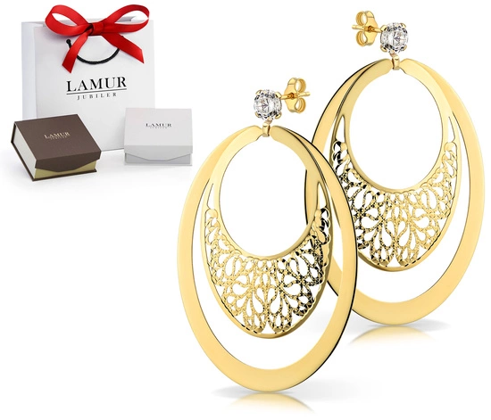 Złote kolczyki 585 - wiszące ażurowe owale