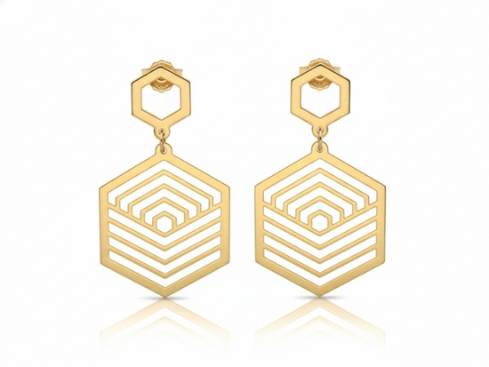 Klczyki złote wiszące sześciokąty