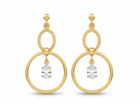 Kolczyki złote wiszące z obręczy z cyrkonią