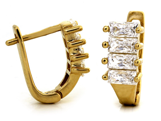 Kolczyki złote z prostokątnymi cyrkoniami bagietkami