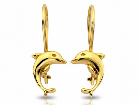Kolczyki złote delfinki na biglu
