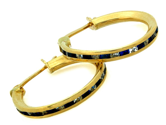 Kolczyki złote koła z niebieskimi cyrkoniami 17mm