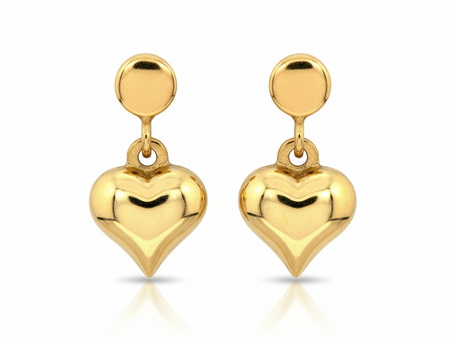 Złote kolczyki z wiszącymi serduszkami