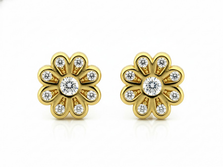 Kolczyki złote kwiatek z cyrkoniami na sztyfcie