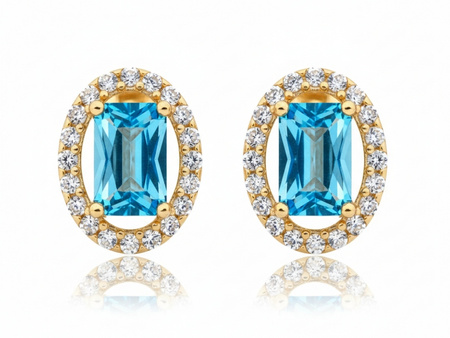 Kolczyki złote markiza na sztyfcie z niebieskim oczkiem