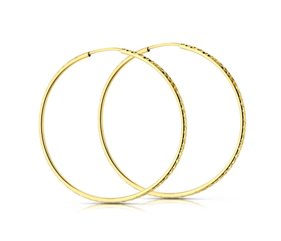 Złote kolczyki 375 koła 53 mm, diamentowane szarniry
