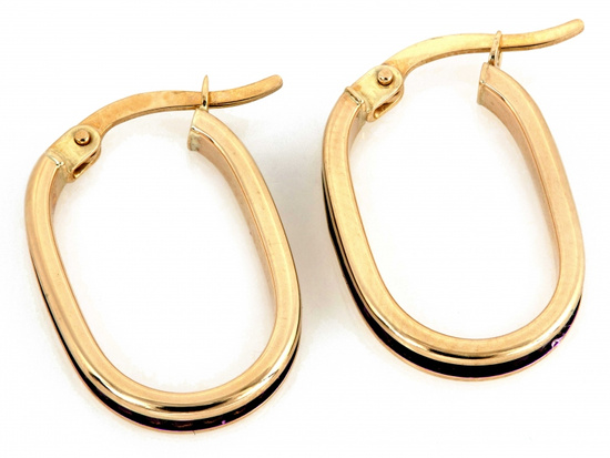 Kolczyki angielskie złote koła owalne z czerwonymi cyrkoniami