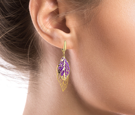 Złote kolczyki 585 - wiszące ażurowe listki