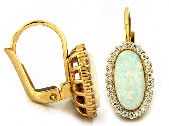 Kolczyki złote angielskie z opalem i cyrkoniami