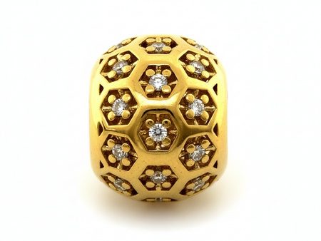 Zawieszka złota charms beads przewlekana z cyrkoniami