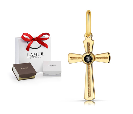 Złoty krzyżyk 585 - zawieszka z cyrkonią