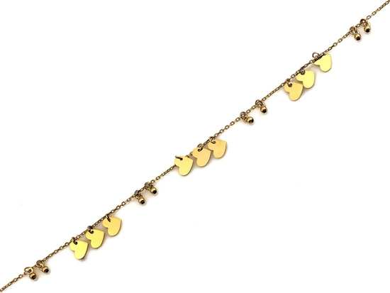 Bransoletka złota z kuleczkami i wiszącymi sercami