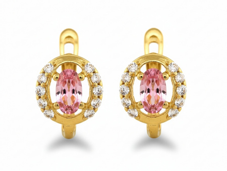 Złote kolczyki z różowym oczkiem