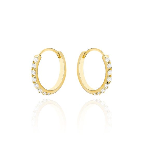 Złote kolczyki kółeczka 585 minimalistyczne z cyrkoniami