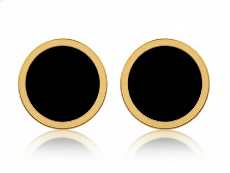 Złote kolczyki okrągłe na sztyfcie z czarnym kamieniem
