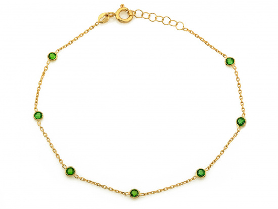 Bransoletka złota z zielonymi cyrkoniami