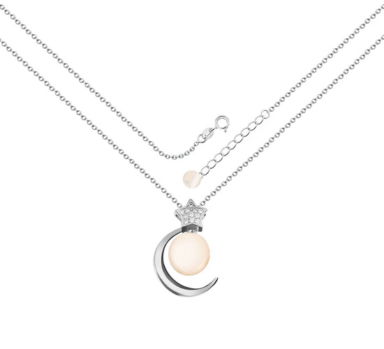Naszyjnik srebrny 925 z perłami i diamentowymi cyrkoniami - księżyc, gwiazdka