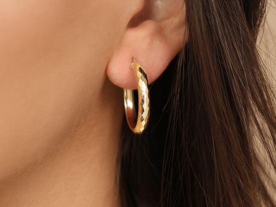 Kolczyki złote koła szerokie zdobione 25mm