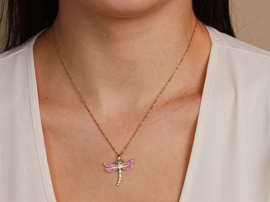 Zawieszka złota ważka cyrkoniami