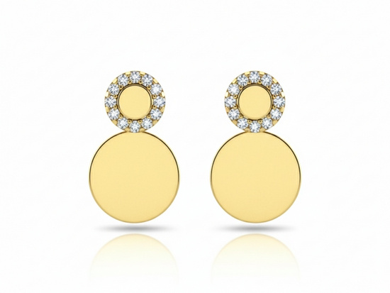 Kolczyki złote na sztyfcie z wiszącą blaszką kółeczkiem