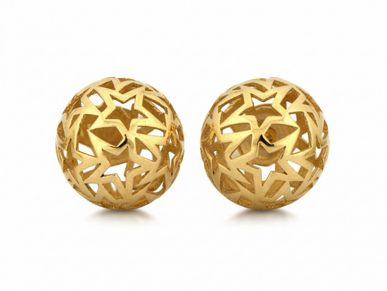 Kolczyki złote ażurowe kulki na sztyfcie z gwiazdkami