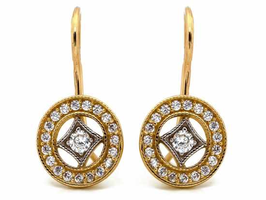 Kolczyki złote na biglu delikatne okrągłe z cyrkoniami