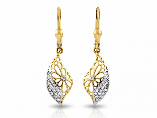 Złote kolczyki wiszące ażurowe z kwiatkiem