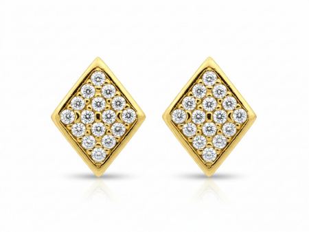 Kolczyki złote romby z cyrkoniami na sztyfcie przy uchu