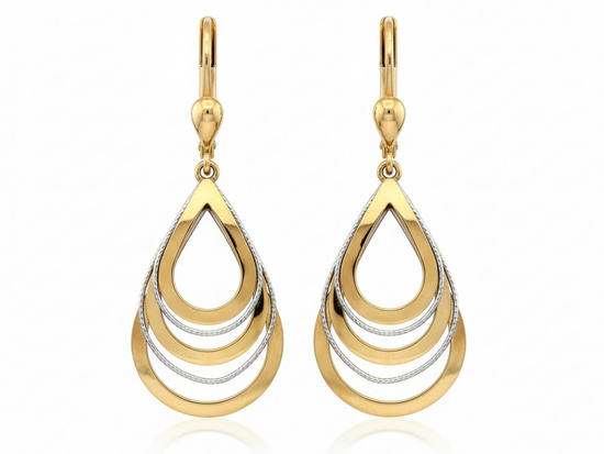 Kolczyki złote wiszące ażurowe krople