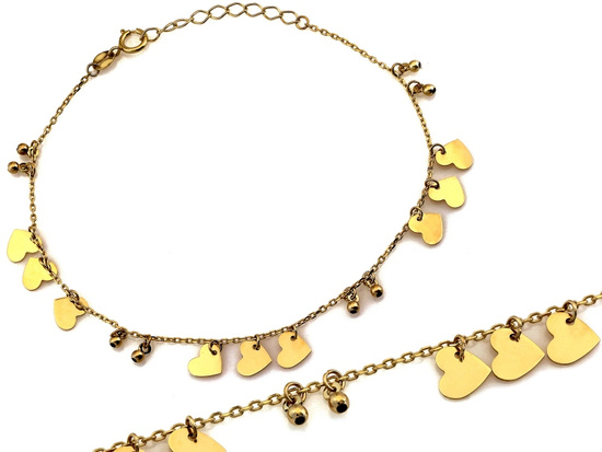 Bransoletka złota z kuleczkami i wiszącymi sercami