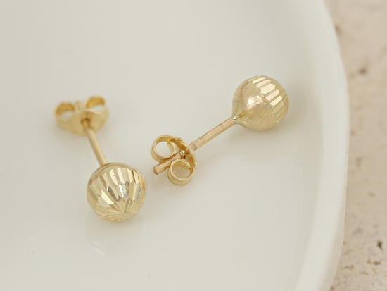 Kolczyki złote diamentowane kulki sztyfty 6mm