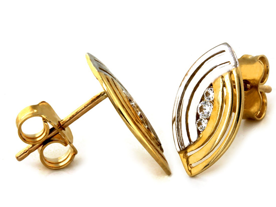 Dwukolorowe złote kolczyki z cyrkoniami