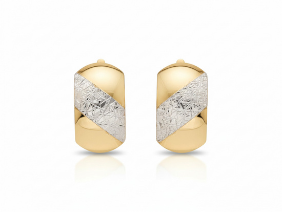 Złote kolczyki angielskie zapięcie dwukolorowe frezowane