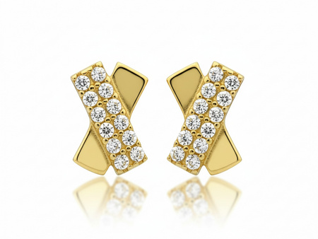 Kolczyki złote X przeplatane z cyrkoniami an sztyfcie