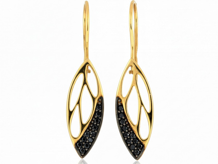 Kolczyki złote duże na biglu z czarnymi cyrkoniami